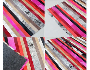 Luxury 3D Bold Stripe Design Genuine Leather Skin Area Rugs