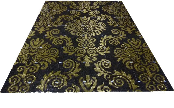 Black & Gold Scroll Leaf Mosaic Tile Design