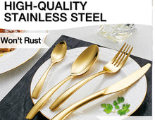 Load image into Gallery viewer, Gold Cutlery Dinnerware Sets