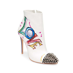 Women' Airbrushed Rivet Toe Design Ankle Boots