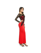 Load image into Gallery viewer, Women&#39;s Lace Bodice Arch Design Long Sleeve Gown Dresses w/ Solid Panel - Ailime Designs