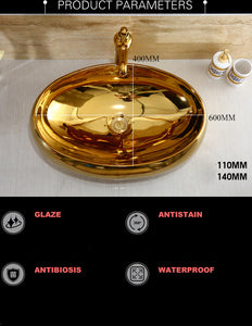 Decorative Polished Gold Oval Design Basin Sinks - Ailime Designs - Ailime Designs