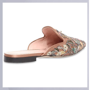 Women's Pointed Toe Satin Design Crystal Mules - Ailime Designs