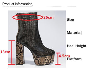 Women's Stylish Snake Print Design Platform Boots