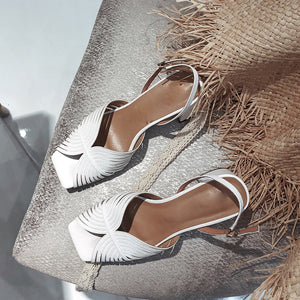 Women's Genuine Leather Spiral Design Sling-back Heels