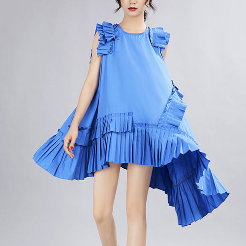 Women's Oversize Pleat Design Asymmetrical Dresses - Ailime Designs