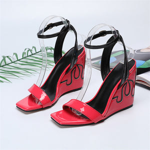 Women's Strap Ankle Design Patent Leather Wedges