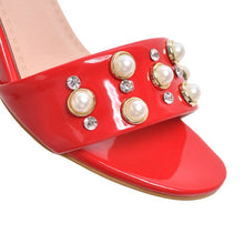 Load image into Gallery viewer, Women&#39;s Patent Leather Faux Pearl Design Mules - Ailime Designs