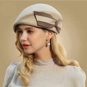 French Style Beret Hat w/ Two-toned Bow For Women - Ailime Designs - Ailime Designs
