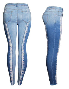 Women's Ragged Fringe Trim Edges Denim Jean Pants w/ Pockets - Ailime Designs
