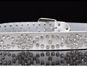 Unisex Diamond Pattern Genuine Leather Rhinestone Belts - Ailime Designs