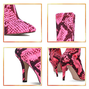 Women's Stylish Trending Snake Print Design Stretch Ankle Boots
