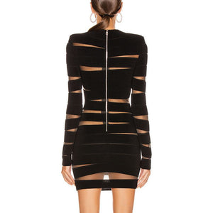 Women's Hollow-cut Mesh Stripe Panels Design Dresses - Ailime Designs