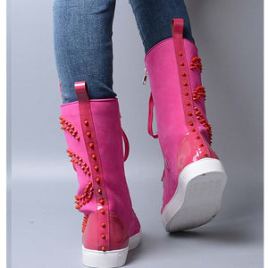 Women's Colorful Rivet Design Leather Skin Ankle Boots