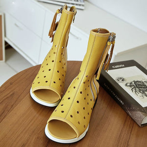 Women's Roman Style Mesh Hollow-cut Design Ankle Shoe Boots