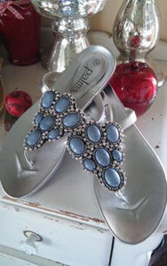 Women's Blue Bead Design Thong Sandals - Ailime Designs