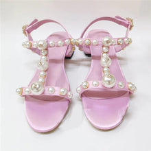 Load image into Gallery viewer, Women&#39;s Satin Pearl Design Sling-back Sandals