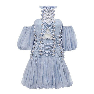 Women's Sassy Hollow-cut Puff Sleeve Design Mini Dresses - Ailime Designs