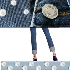 Women's Loose Comfort Denim Jeans w/ Pearl Detail Design Ankle Cuffs - Ailime Designs