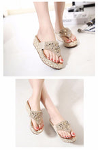 Load image into Gallery viewer, Women&#39;s Crystal Design Flip Flop Wedge Mules - Ailime Designs