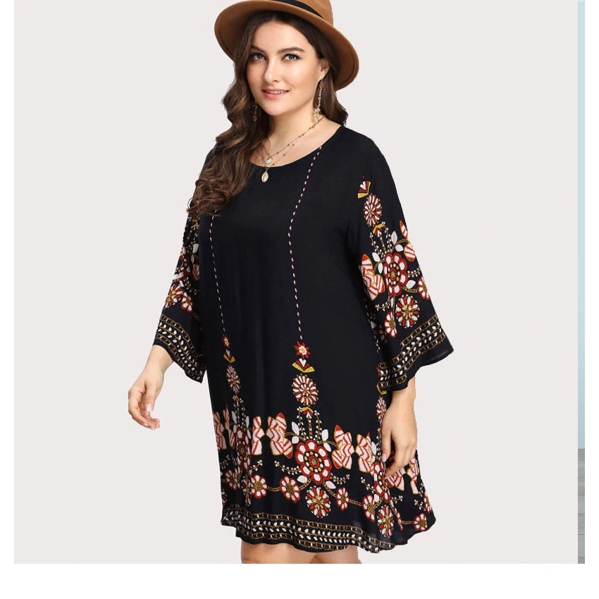 Women Plus Size Beauties Floral Embroidery Tunic Dresses - Ailime Designs