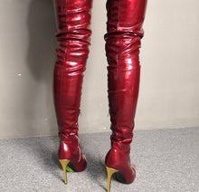 Load image into Gallery viewer, Women&#39;s Pointed Toe Patent Leather Thigh High Boots