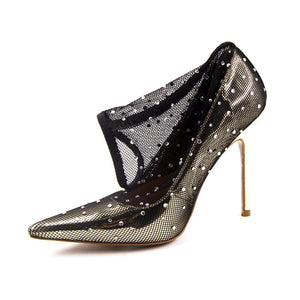 Women's Polka Dot Rhinestone Mesh Design 3/4 Length Summer Boots - Ailime Designs