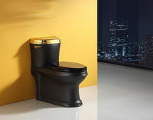 Load image into Gallery viewer, Luxury Toilets - Black Matte Finished Gold Trim Design