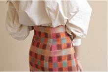Load image into Gallery viewer, Women&#39;s Plaid Asymmetrical Side Drape Design Skirt