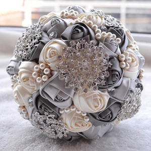 Bridal Accessories - Multi Colored Wedding Rhinestones & Pearls Flower Bouquets