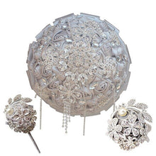 Load image into Gallery viewer, Bridal Accessories - Wedding 3-Pc Rhinestones &amp; Lace Trim Flower Bouquets