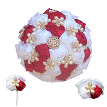 Load image into Gallery viewer, Bridal Accessories - Wedding 3-Pc Flower Pearls Trim Bouquets