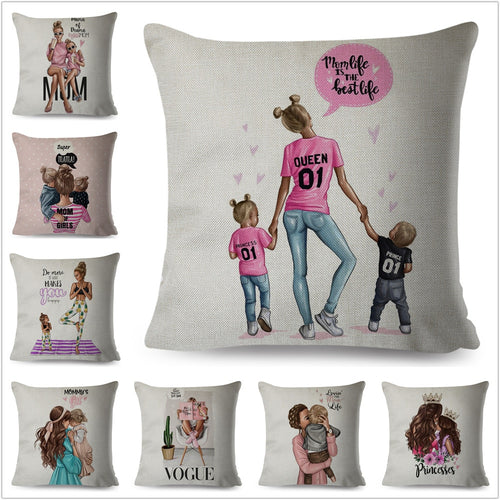 Family Love - Mother & Children's Screen Print Design Throw Pillows