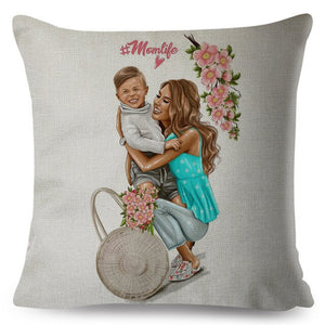 Family Love - Mother & Children's Screen Print Design Throw Pillows