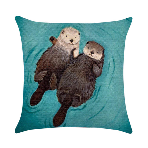 Flowing Beavers Print Design Throw Pillows