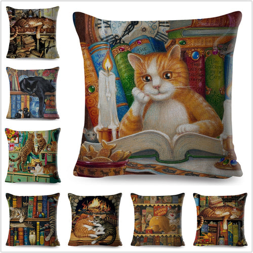 Cats Story Book Tales Printed Throw Pillows