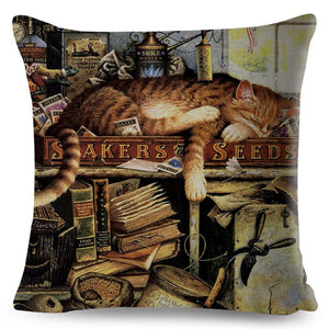 Cats Story Book Tales Printed Throw Pillows