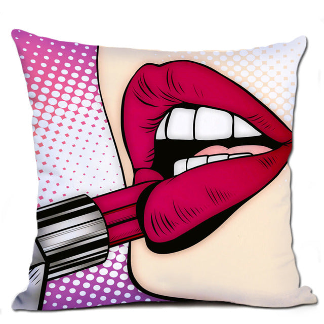 Colorful Conversational Makeup Design Printed Throw Pillows