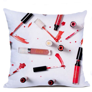 Colorful Conversational Makeup Design Printed Throw Pillows