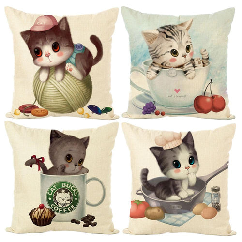 Animal Lovers Delightful Printed Kittens & Dog Illustrations Pillow Cases