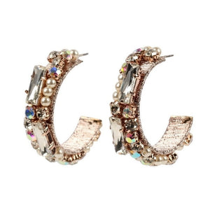 Women's Crystals Bead & Faux Pearl Design Loop Earrings - Ailime Designs