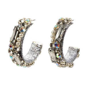 Women's Crystals Bead & Faux Pearl Design Loop Earrings - Ailime Designs