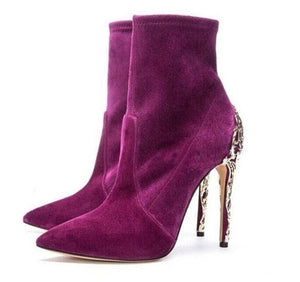 Women's Suede Leather Ankle Boots w/ Gold Decorative Ornament