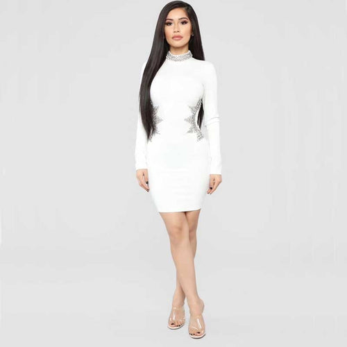Women's Elegant Sequin Trim Design White Dresses