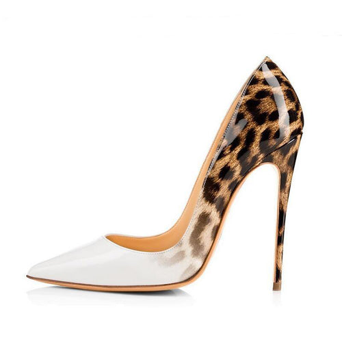 Women's Leopard Tonal Print Design Patent Leather Pointed Toe High Heel Pumps