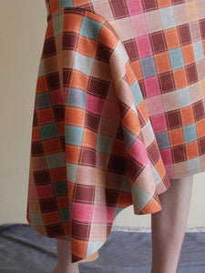 Women's Plaid Asymmetrical Side Drape Design Skirt