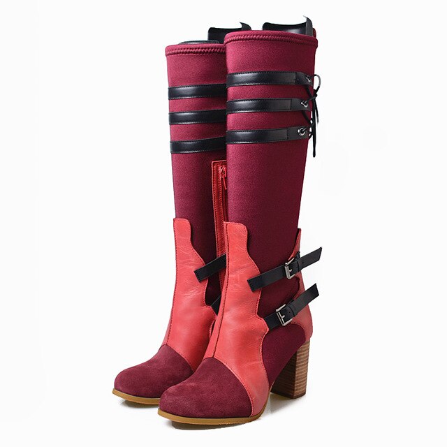Women's Chic Style Elastic Stretch & Leather Skin Design Knee-High Boots