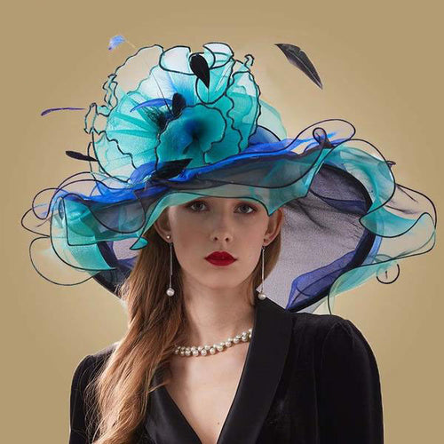 Layered Women' Oversize Feather & Flower Design Wide Brim Hats - Ailime Designs