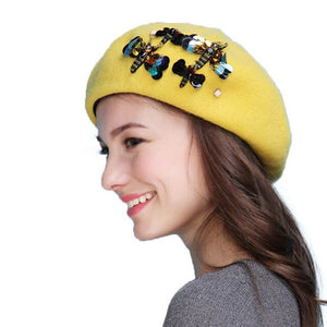 European Poet Style Yellow Women's Beret Hats - Ailime Designs - Ailime Designs