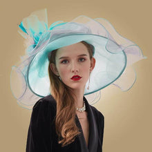 Load image into Gallery viewer, Elegant Women&#39;s Organza Wide Brim Layered Hats w/ Flower Motif - Ailime Designs